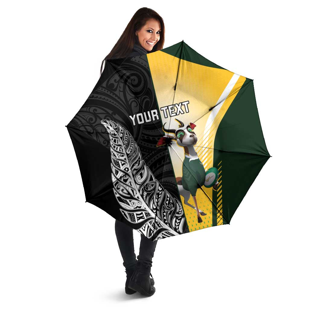 New Zealand and South Africa Rugby Custom Umbrella Maori Silver Fern Springbok Together - Polynesian Pride