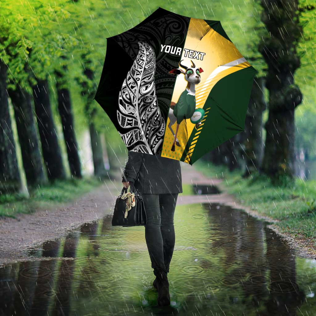 New Zealand and South Africa Rugby Custom Umbrella Maori Silver Fern Springbok Together - Polynesian Pride
