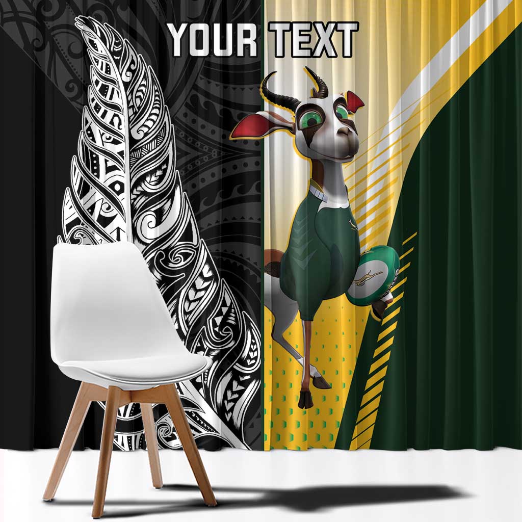 New Zealand and South Africa Rugby Custom Window Curtain Maori Silver Fern Springbok Together - Polynesian Pride