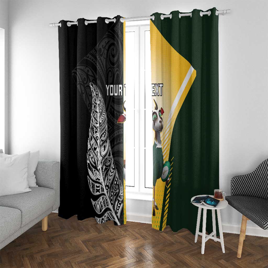 New Zealand and South Africa Rugby Custom Window Curtain Maori Silver Fern Springbok Together - Polynesian Pride