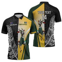 New Zealand and South Africa Rugby Custom Zipper Polo Shirt Maori Silver Fern Springbok Together - Polynesian Pride