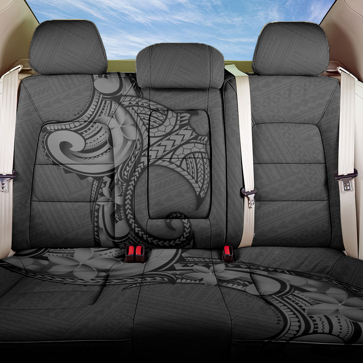Polynesia Manta Ray Tattoo Back Car Seat Cover Tropical Plumeria Gray Polynesian Pattern LT14 One Size Gray - Polynesian Pride