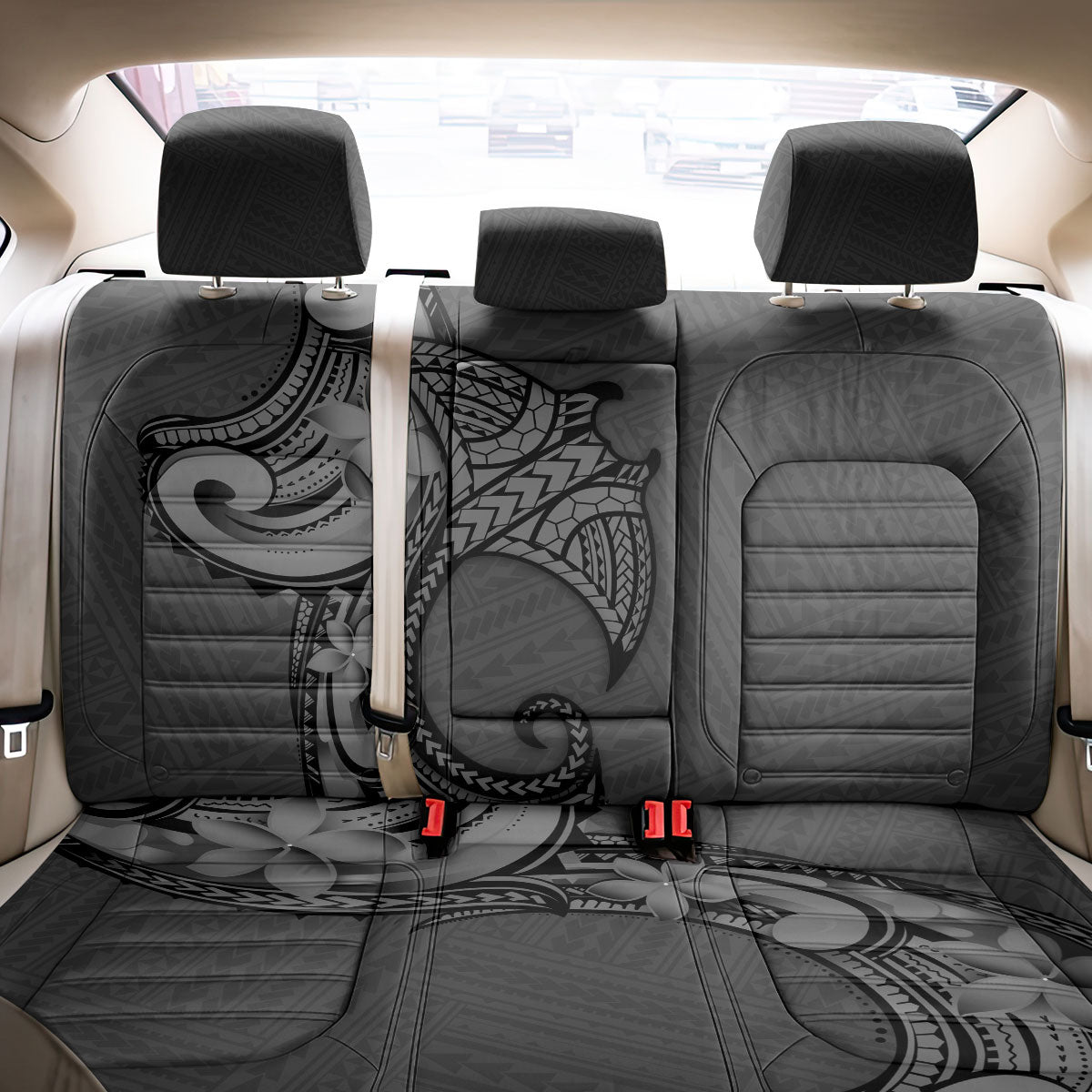 Polynesia Manta Ray Tattoo Back Car Seat Cover Tropical Plumeria Gray Polynesian Pattern LT14 - Polynesian Pride
