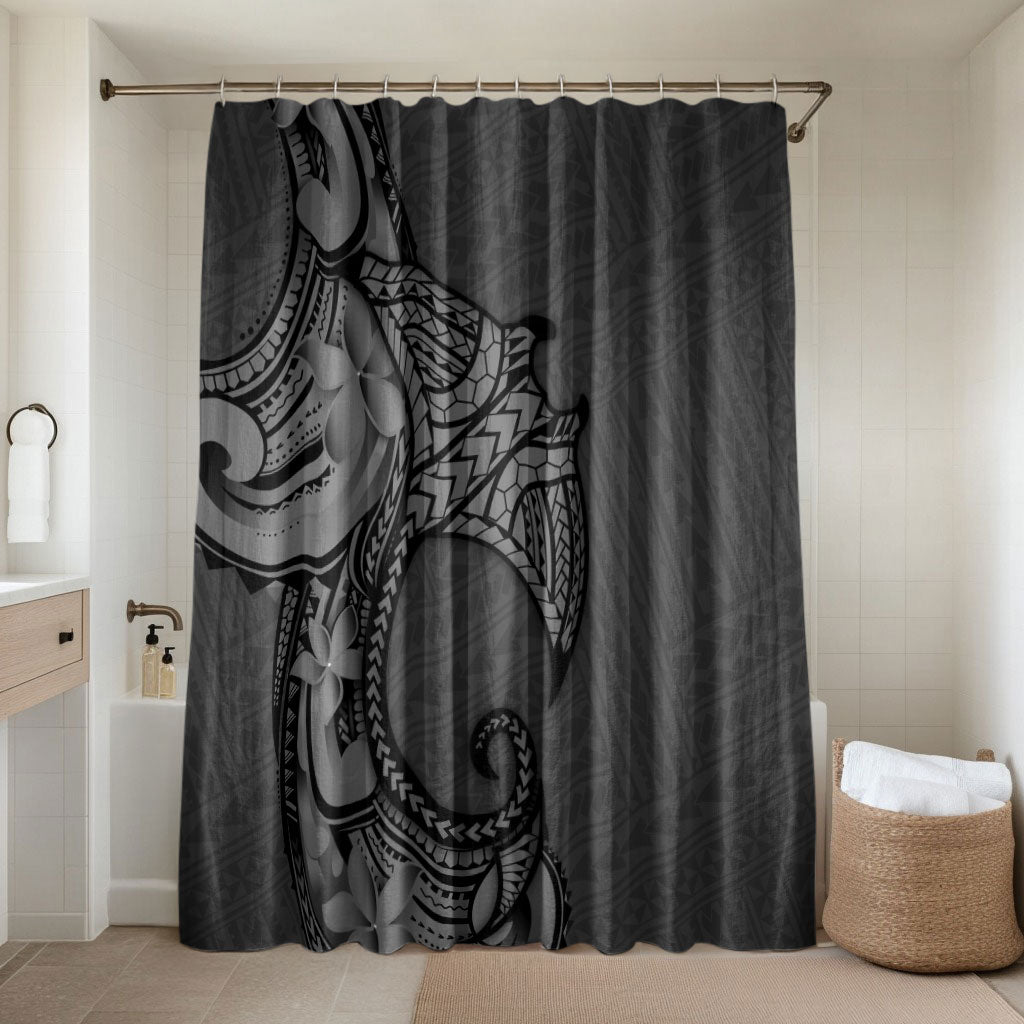 Polynesia Manta Ray Tattoo Bathroom Set Tropical Plumeria Gray Polynesian Pattern LT14 Shower Curtain Only Gray - Polynesian Pride
