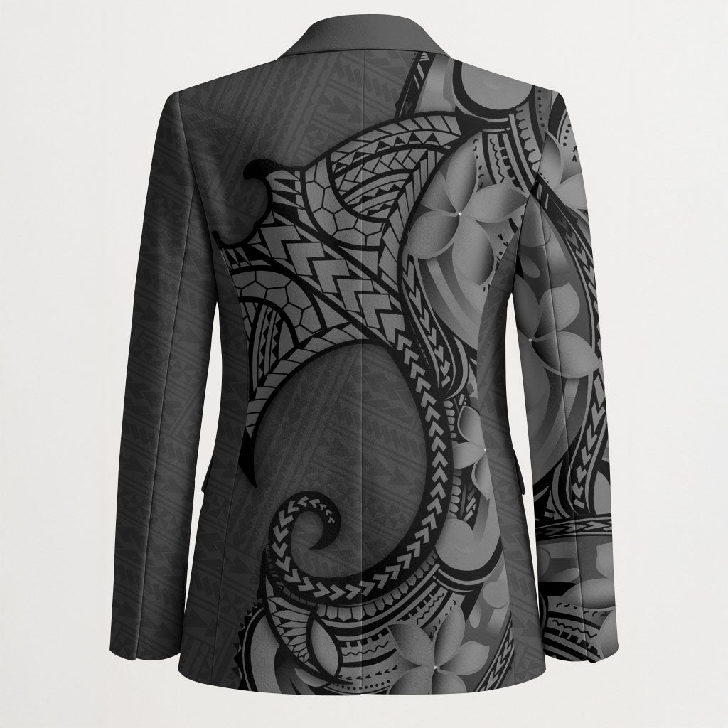 Polynesia Manta Ray Tattoo Blazer Tropical Plumeria Gray Polynesian Pattern LT14 - Polynesian Pride