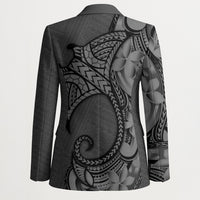 Polynesia Manta Ray Tattoo Blazer Tropical Plumeria Gray Polynesian Pattern LT14 - Polynesian Pride