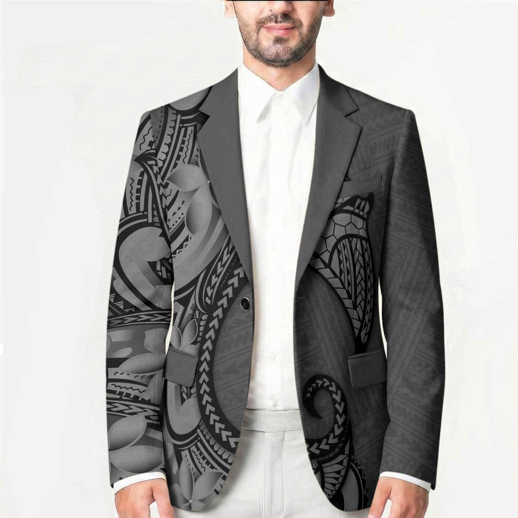 Polynesia Manta Ray Tattoo Blazer Tropical Plumeria Gray Polynesian Pattern LT14 - Polynesian Pride