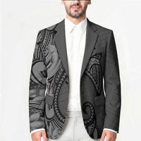 Polynesia Manta Ray Tattoo Blazer Tropical Plumeria Gray Polynesian Pattern LT14 - Polynesian Pride