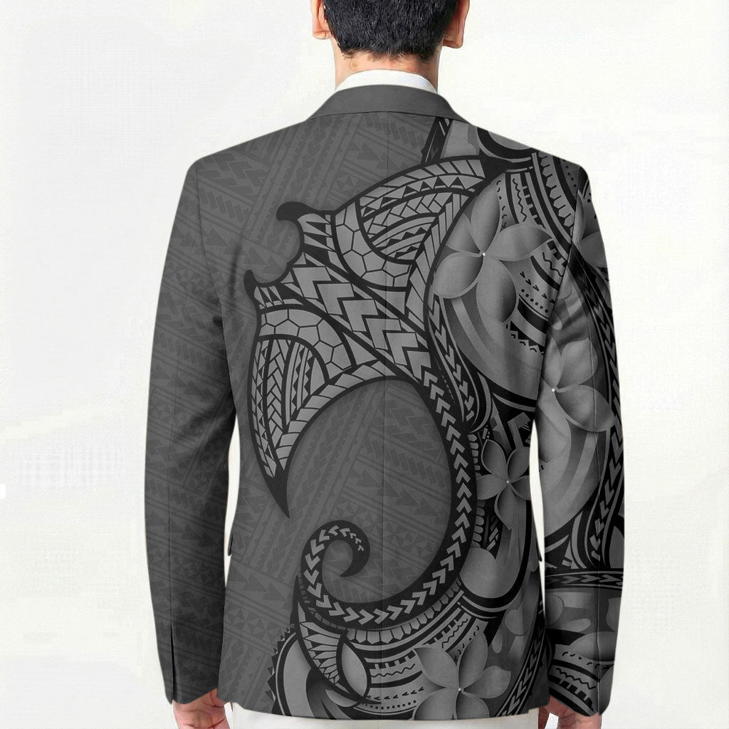 Polynesia Manta Ray Tattoo Blazer Tropical Plumeria Gray Polynesian Pattern LT14 - Polynesian Pride