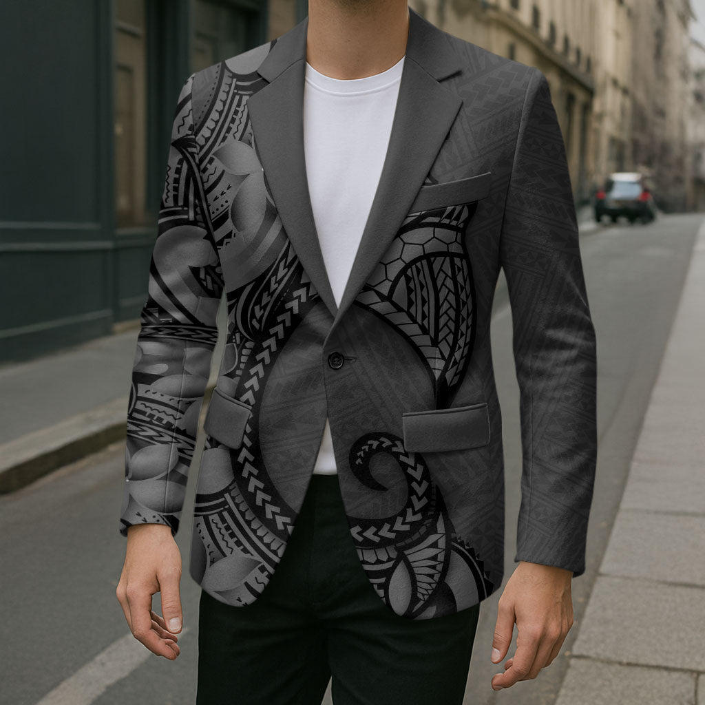 Polynesia Manta Ray Tattoo Blazer Tropical Plumeria Gray Polynesian Pattern LT14 - Polynesian Pride