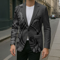 Polynesia Manta Ray Tattoo Blazer Tropical Plumeria Gray Polynesian Pattern LT14 - Polynesian Pride