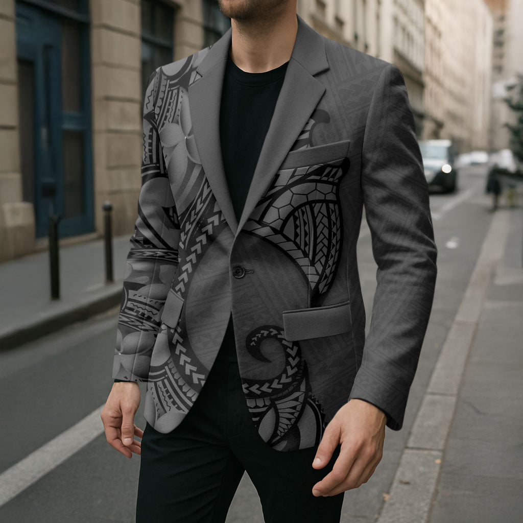 Polynesia Manta Ray Tattoo Blazer Tropical Plumeria Gray Polynesian Pattern LT14 - Polynesian Pride