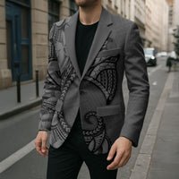 Polynesia Manta Ray Tattoo Blazer Tropical Plumeria Gray Polynesian Pattern LT14 - Polynesian Pride