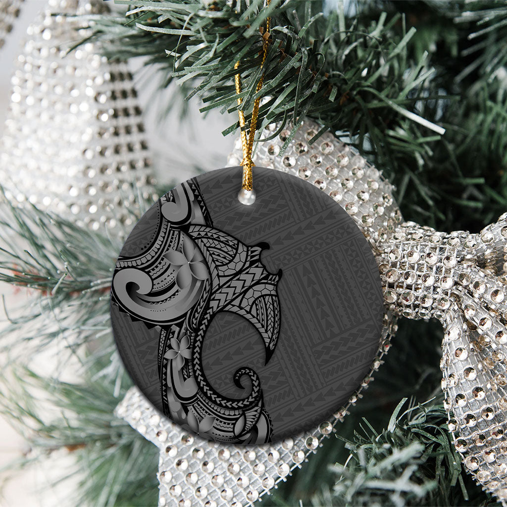 Polynesia Manta Ray Tattoo Ceramic Ornament Tropical Plumeria Gray Polynesian Pattern