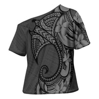 Polynesia Manta Ray Tattoo Cross Shoulder Shirt Tropical Plumeria Gray Polynesian Pattern LT14 - Polynesian Pride