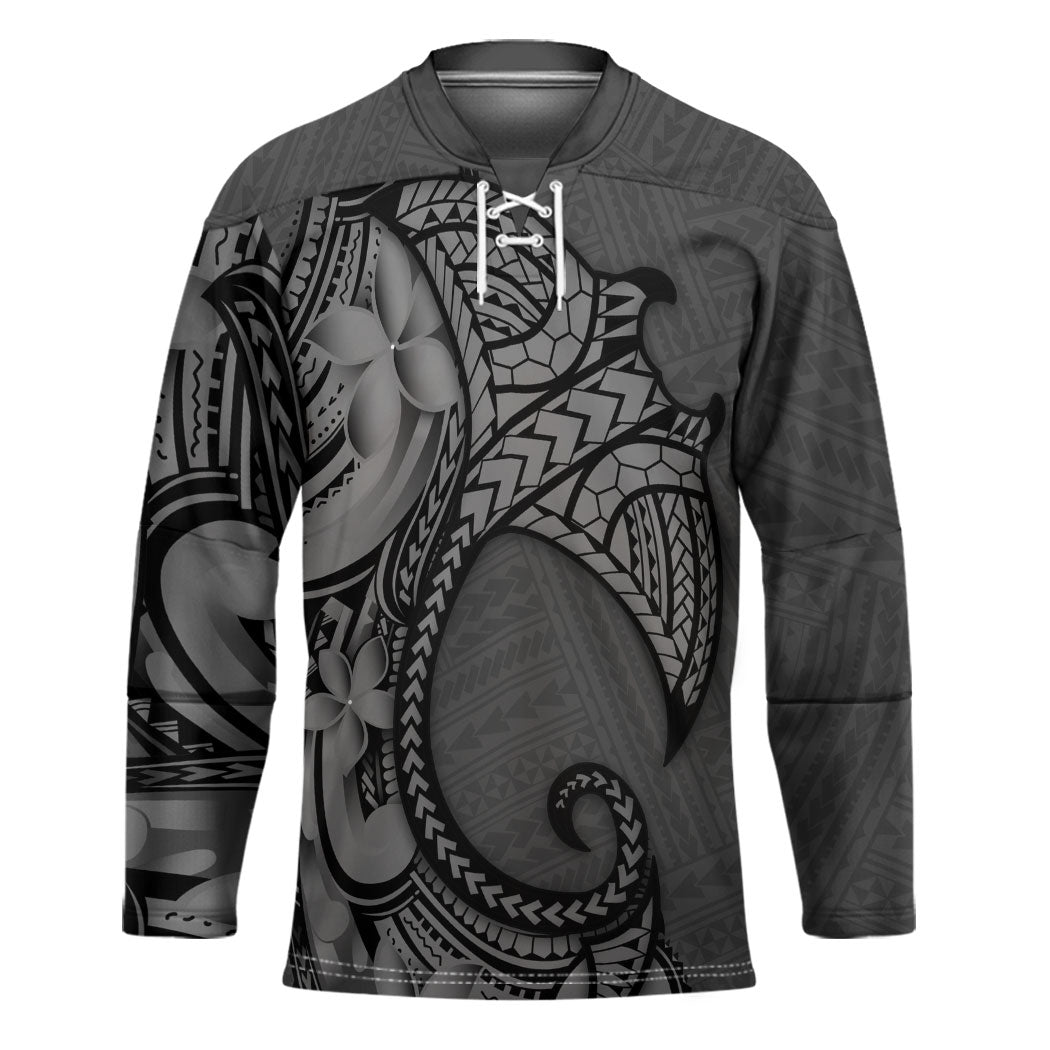 Polynesia Manta Ray Tattoo Hockey Jersey Tropical Plumeria Gray Polynesian Pattern LT14 Unisex Gray - Polynesian Pride