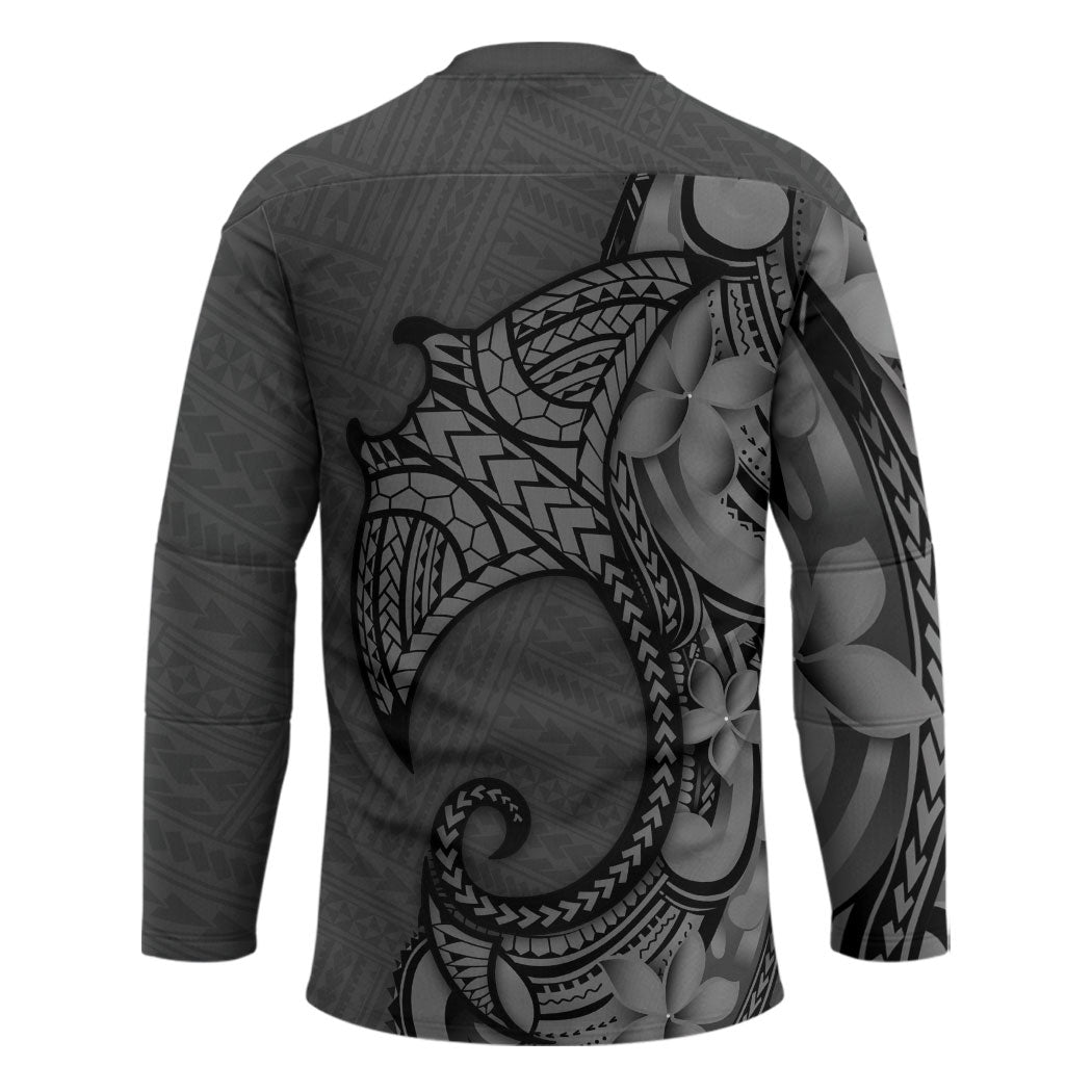 Polynesia Manta Ray Tattoo Hockey Jersey Tropical Plumeria Gray Polynesian Pattern LT14 - Polynesian Pride