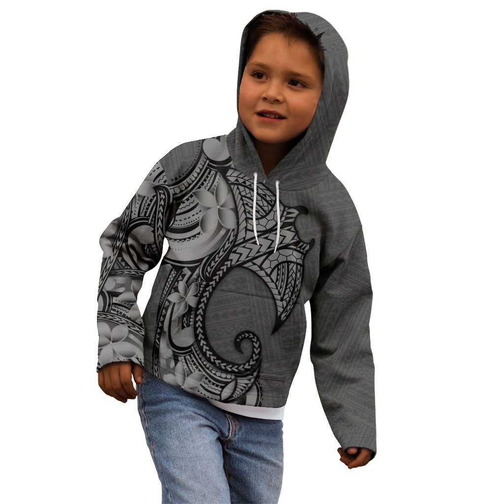 Polynesia Manta Ray Tattoo Kid Hoodie Tropical Plumeria Gray Polynesian Pattern LT14 - Polynesian Pride