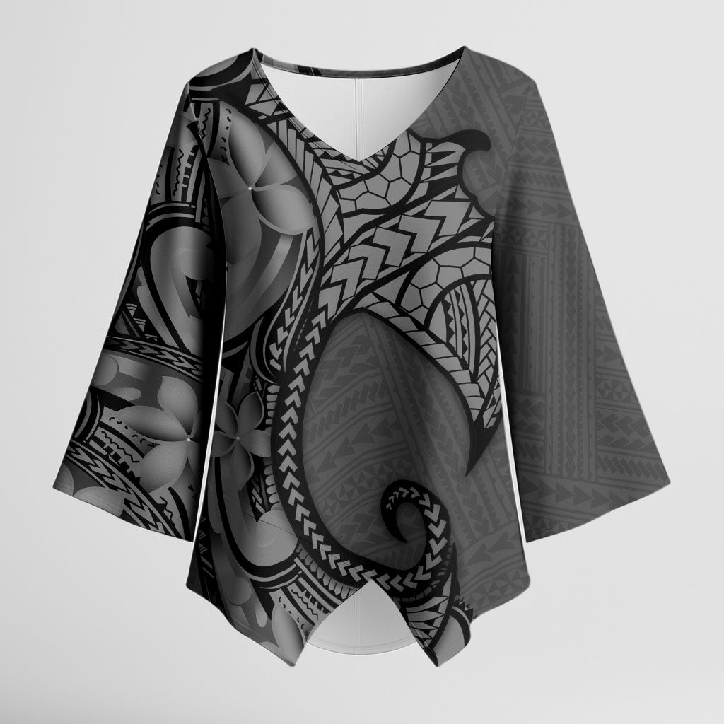 Polynesia Manta Ray Tattoo Kimono Sleeve Blouse Tropical Plumeria Gray Polynesian Pattern LT14 Female Gray - Polynesian Pride
