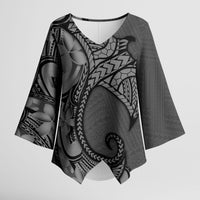 Polynesia Manta Ray Tattoo Kimono Sleeve Blouse Tropical Plumeria Gray Polynesian Pattern LT14 Female Gray - Polynesian Pride