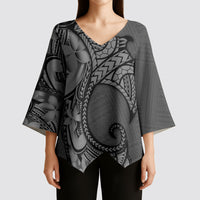 Polynesia Manta Ray Tattoo Kimono Sleeve Blouse Tropical Plumeria Gray Polynesian Pattern LT14 - Polynesian Pride