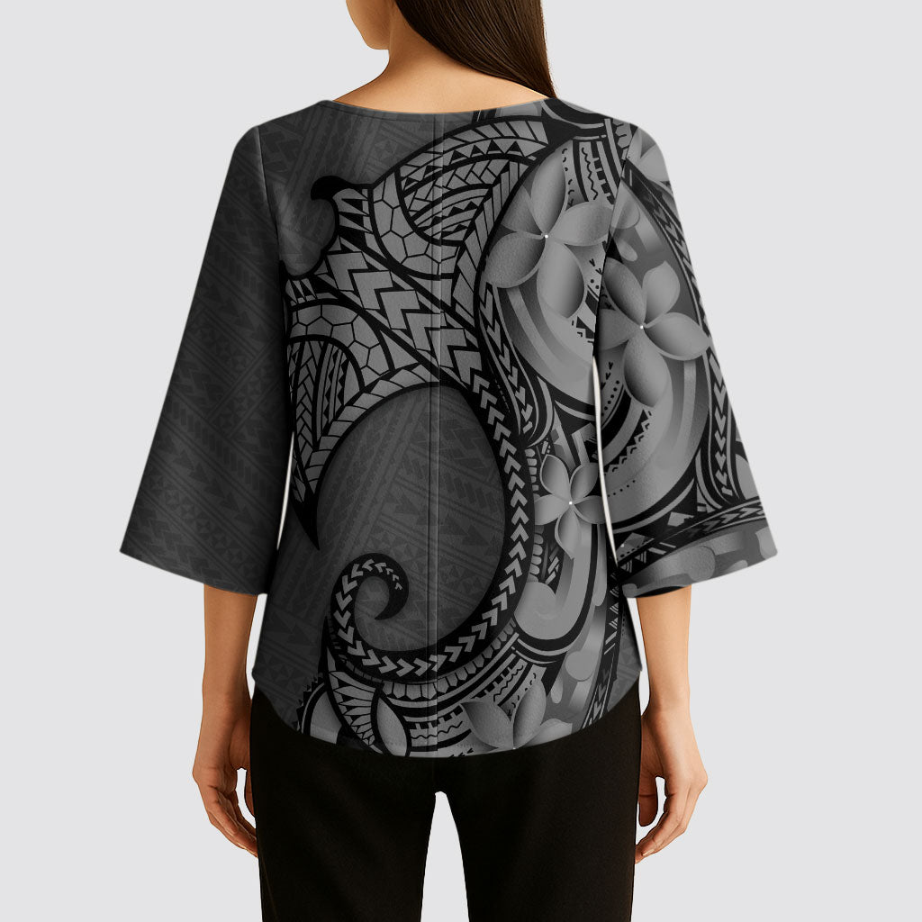 Polynesia Manta Ray Tattoo Kimono Sleeve Blouse Tropical Plumeria Gray Polynesian Pattern LT14 - Polynesian Pride
