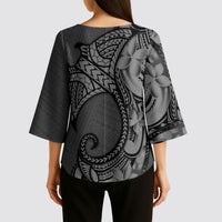 Polynesia Manta Ray Tattoo Kimono Sleeve Blouse Tropical Plumeria Gray Polynesian Pattern LT14 - Polynesian Pride