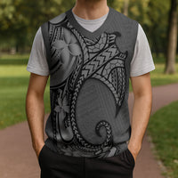 Polynesia Manta Ray Tattoo Christmas Knitted V-Neck Vest Tropical Plumeria Gray Polynesian Pattern LT14 - Polynesian Pride