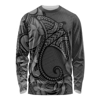 Polynesia Manta Ray Tattoo Long Sleeve Shirt Tropical Plumeria Gray Polynesian Pattern LT14 Unisex Gray - Polynesian Pride