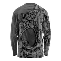 Polynesia Manta Ray Tattoo Long Sleeve Shirt Tropical Plumeria Gray Polynesian Pattern LT14 - Polynesian Pride