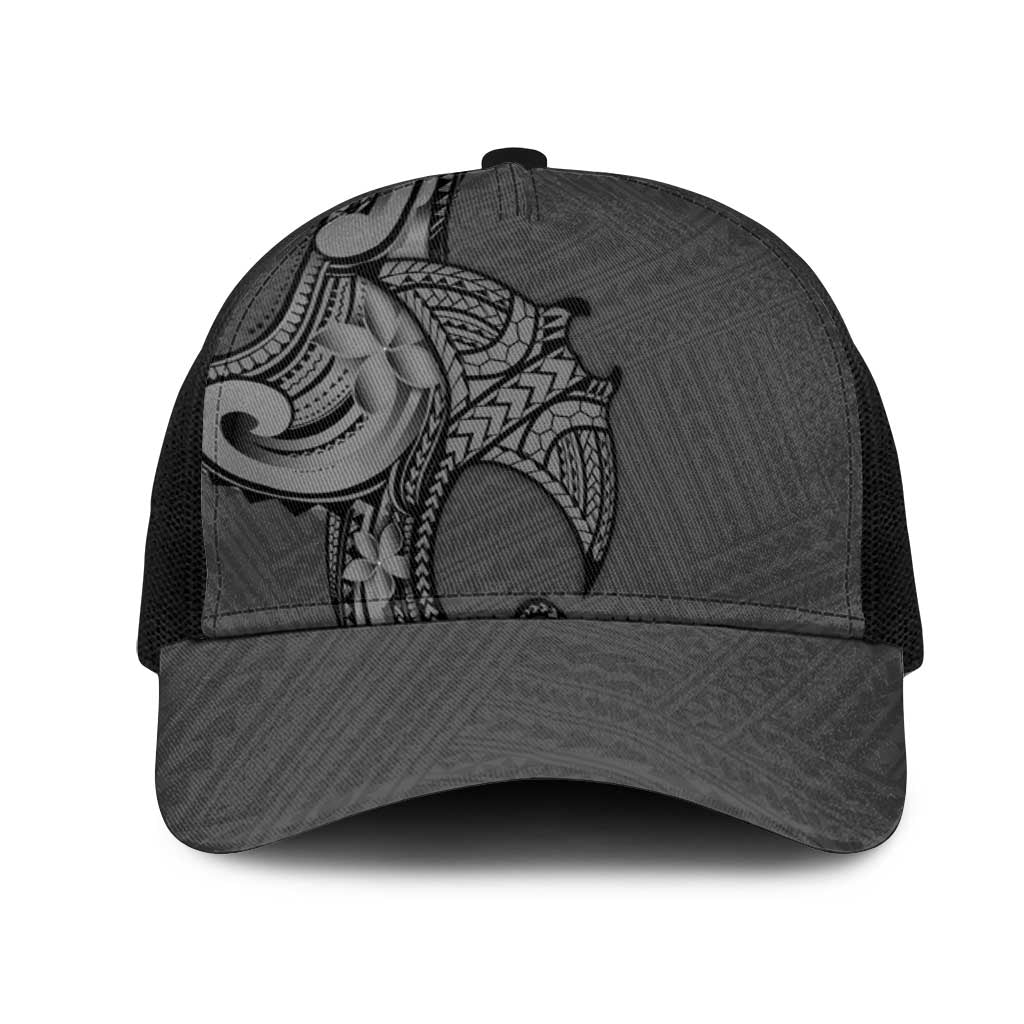 Polynesia Manta Ray Tattoo Mesh Trucker Cap Tropical Plumeria Gray Polynesian Pattern LT14 One Size Black Gray - Polynesian Pride