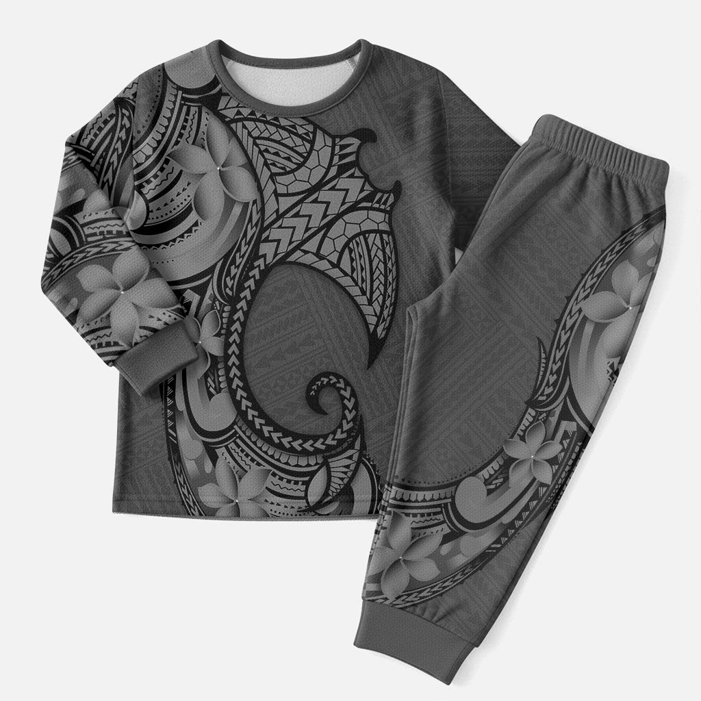 Polynesia Manta Ray Tattoo Christmas Pajama Set Tropical Plumeria Gray Polynesian Pattern LT14 Men Gray - Polynesian Pride