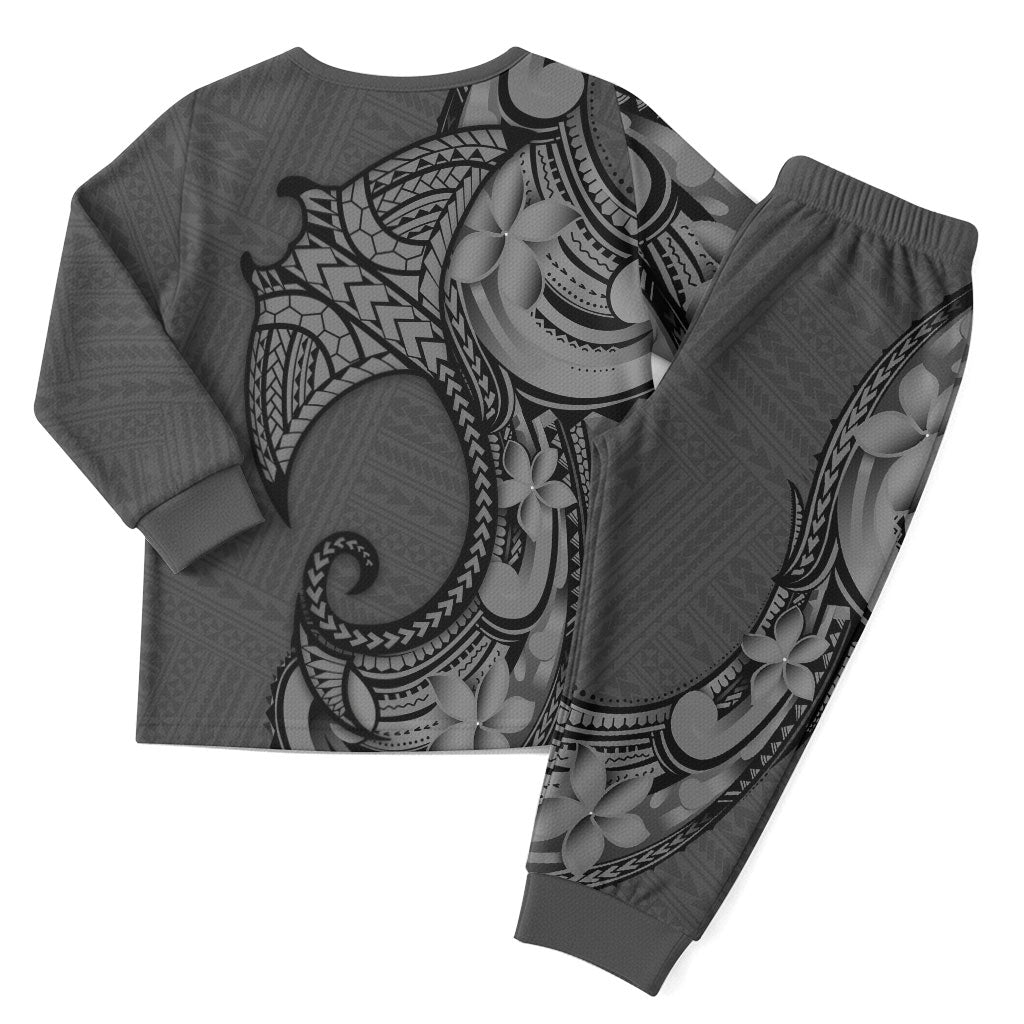 Polynesia Manta Ray Tattoo Christmas Pajama Set Tropical Plumeria Gray Polynesian Pattern LT14 - Polynesian Pride