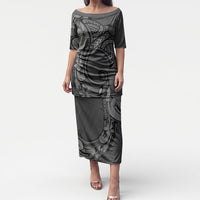 Polynesia Manta Ray Tattoo Puletasi Tropical Plumeria Gray Polynesian Pattern LT14 Long Dress Gray - Polynesian Pride