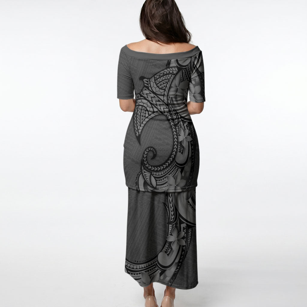 Polynesia Manta Ray Tattoo Puletasi Tropical Plumeria Gray Polynesian Pattern LT14 - Polynesian Pride