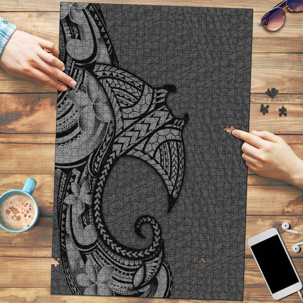 Polynesia Manta Ray Tattoo Puzzle Tropical Plumeria Gray Polynesian Pattern LT14 Gray - Polynesian Pride