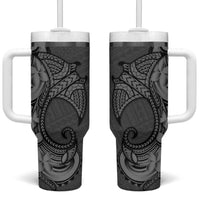 Polynesia Manta Ray Tattoo Tumbler With Handle Tropical Plumeria Gray Polynesian Pattern LT14 One Size: 40 oz Gray - Polynesian Pride
