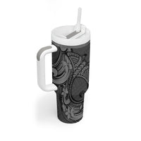 Polynesia Manta Ray Tattoo Tumbler With Handle Tropical Plumeria Gray Polynesian Pattern LT14 - Polynesian Pride