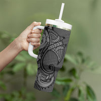 Polynesia Manta Ray Tattoo Tumbler With Handle Tropical Plumeria Gray Polynesian Pattern LT14 - Polynesian Pride