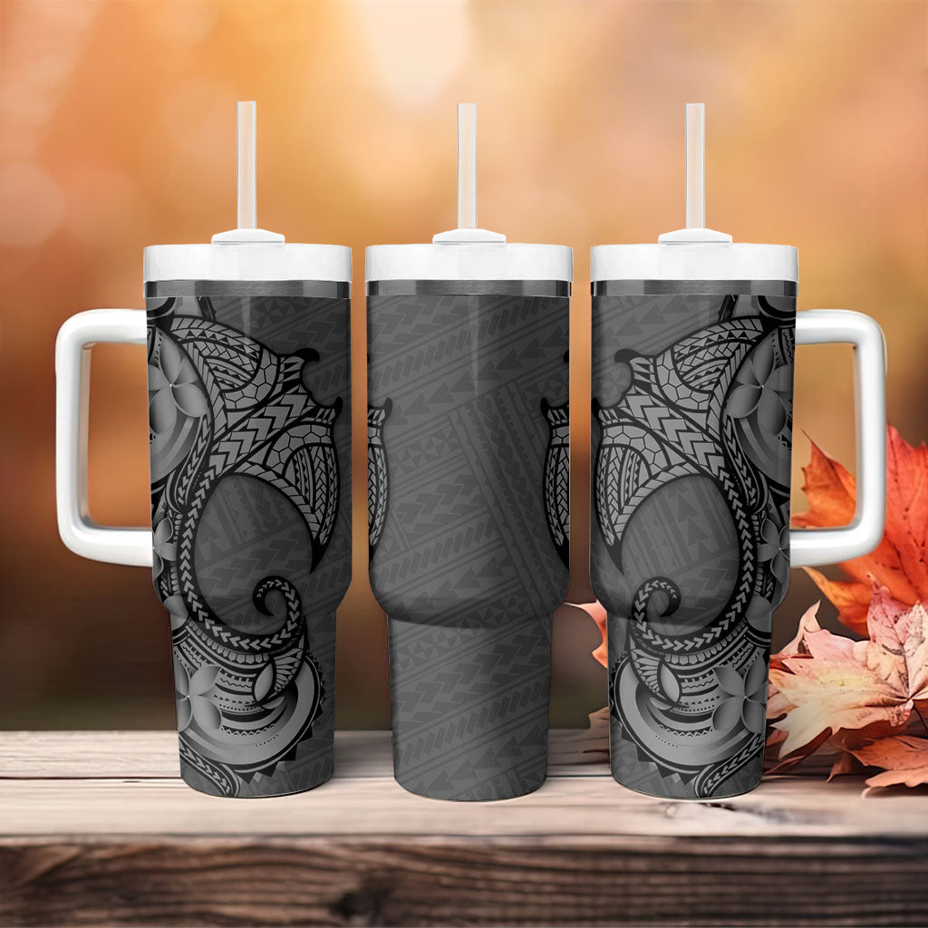 Polynesia Manta Ray Tattoo Tumbler With Handle Tropical Plumeria Gray Polynesian Pattern LT14 - Polynesian Pride