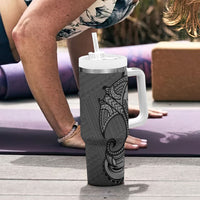 Polynesia Manta Ray Tattoo Tumbler With Handle Tropical Plumeria Gray Polynesian Pattern LT14 - Polynesian Pride