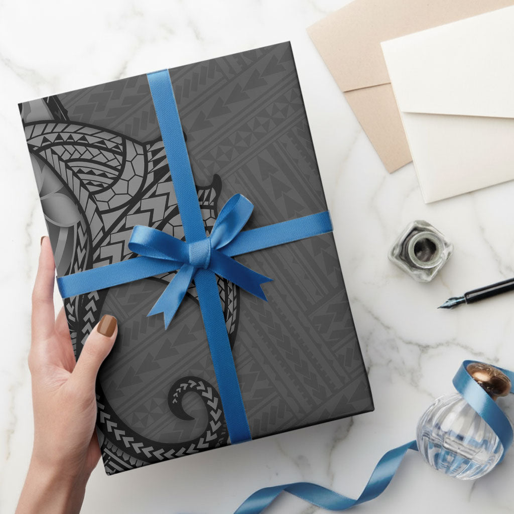 Polynesia Manta Ray Tattoo Wrapping Paper Tropical Plumeria Gray Polynesian Pattern
