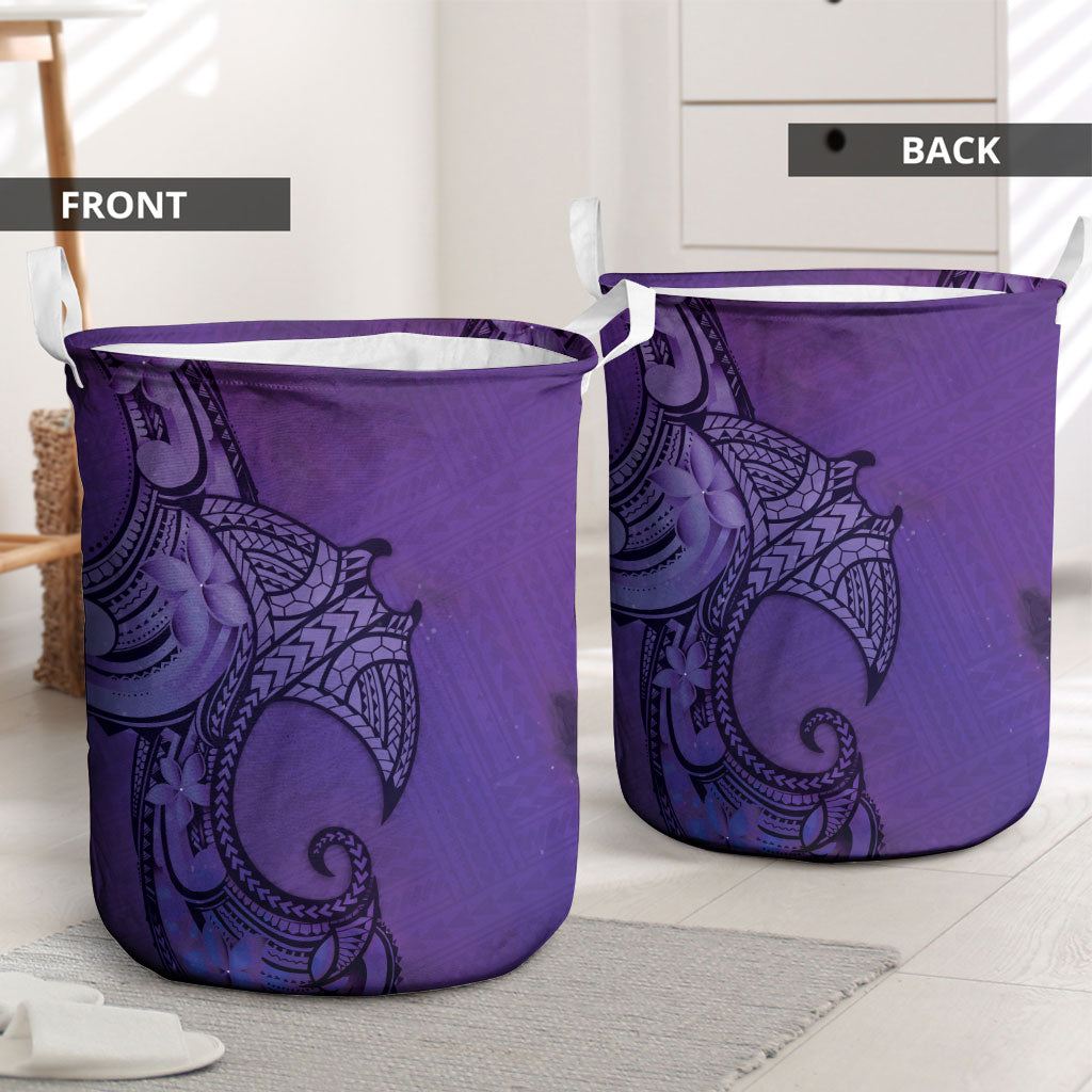 Polynesia Manta Ray Tattoo Laundry Basket Tropical Plumeria Purple Polynesian Pattern LT14 - Polynesian Pride