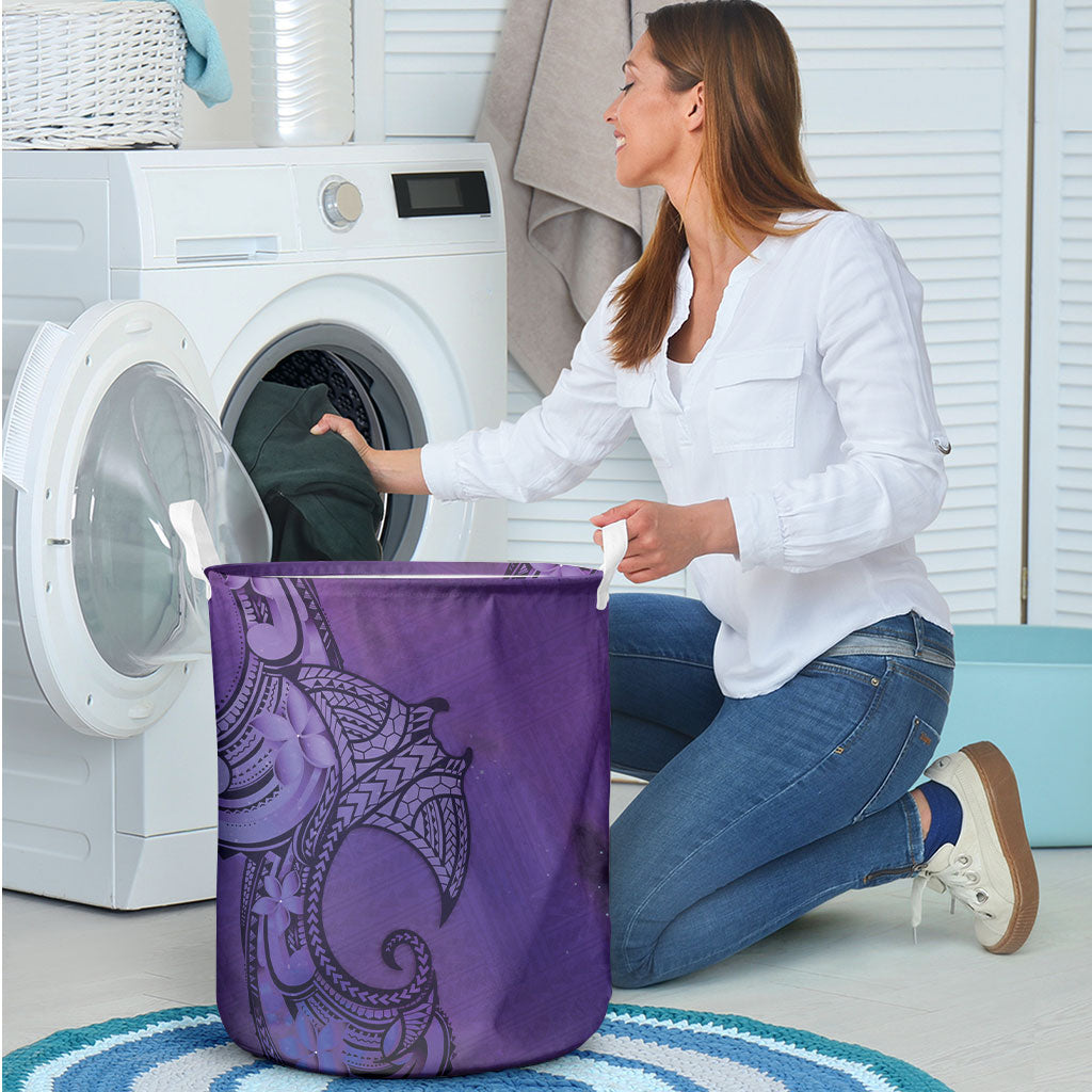 Polynesia Manta Ray Tattoo Laundry Basket Tropical Plumeria Purple Polynesian Pattern LT14 - Polynesian Pride
