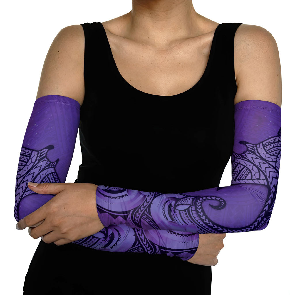 Polynesia Manta Ray Tattoo Arm Sleeves Tropical Plumeria Purple Polynesian Pattern LT14 - Polynesian Pride