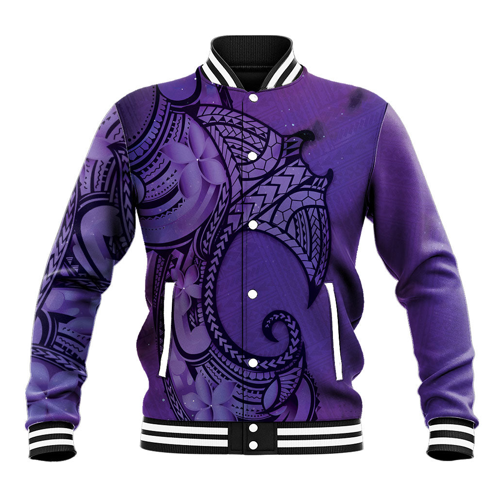 Polynesia Manta Ray Tattoo Baseball Jacket Tropical Plumeria Purple Polynesian Pattern LT14 Unisex Purple - Polynesian Pride