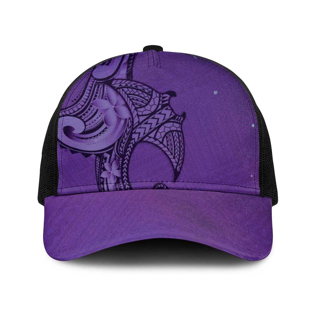 Polynesia Manta Ray Tattoo Baseball Net Cap Tropical Plumeria Purple Polynesian Pattern LT14 One Size Black Purple - Polynesian Pride