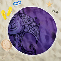 Polynesia Manta Ray Tattoo Beach Blanket Tropical Plumeria Purple Polynesian Pattern LT14 One Size 150cm Purple - Polynesian Pride