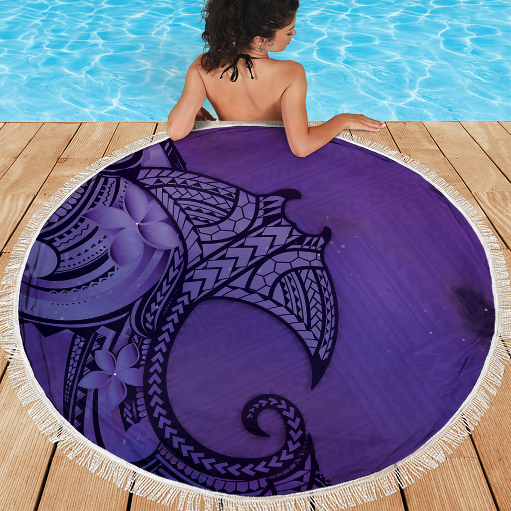 Polynesia Manta Ray Tattoo Beach Blanket Tropical Plumeria Purple Polynesian Pattern LT14 - Polynesian Pride