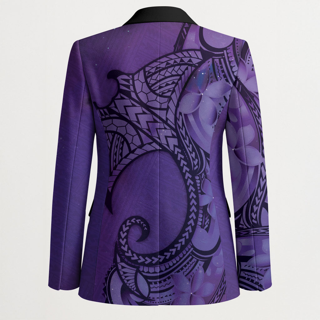 Polynesia Manta Ray Tattoo Blazer Tropical Plumeria Purple Polynesian Pattern LT14 - Polynesian Pride